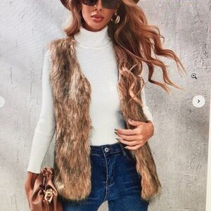 Ellison Faux Fur Vest in Brown